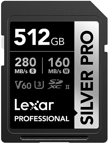 Lexar Scheda di memoria professionale Silver Pro da 512 GB, UHS-II, C10, U3, V60, Full HD, 4K, fino a 280 MB/s in lettura, per fotografi professionisti, videografi e appassionati (LSDSIPR512G-BNNNU)