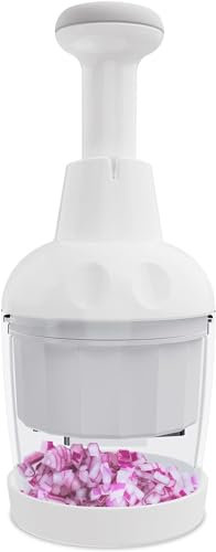 Pamperεd Chef Food Chopper, Vegetable Chopper, Onion Chopper, Garlic Chopper, Manual Hand Chopper For Vegetables Salads Onion Ginger Carrot Garlic Fruit Nuts, Dishwasher-safe, White, Easy to Clean