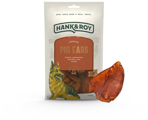 Hank & Roy Pig Ears for Dogs, All-Natural, Single-Ingredient, Long Lasting, Easily Digestible Whole Pig Ear Dog Treats, Antibiotic and Hormone Free, Individually Wrapped for Odor Control and Freshness