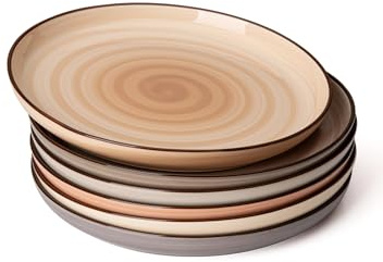 Sweese 7.4 Inch Porcelain Dessert Plates - Round Salad, Appetizer Plate Set for Kitchen, Small, Dishwasher Microwave Safe, Set of 6, Neutral