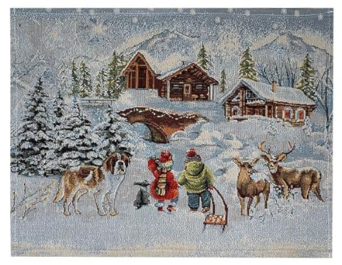 Tischdecke Mitteldecke Tischläufer Tischset Kissenhülle Tafeltuch Weihnachtsdorf blau grau Gobelin Baumwollmischung (33 x 45 cm)