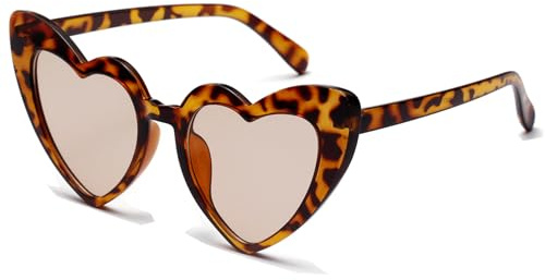 JCTAIFOO Liebe Herz geformte Sonnenbrille für Damen Vintage Cat Eye Retro Nette Mod Stil Hippie Party Brille Schildkröte/Teebraun