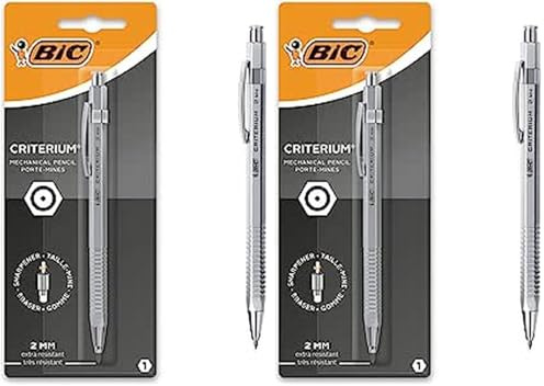BIC Criterium Luxe - Porte-Mines avec Mine Graphite HB Très Robuste (2 mm) - Corps Chromé, Blister de 1 (Lot de 2)