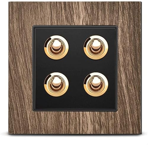 Lichtschalter, Lampenschalter, Lichtschalterabdeckung, 86 Typ 1–4 Gang 2 Wege Retro Holzmaserung Farbtafel Messing Hebel Kippschalter Heimwerker Wandleuchte Schalter Zuhause (Größe: 1 Gang 2 Weg) (Siz
