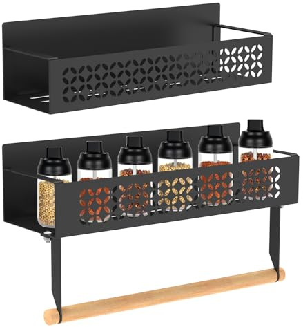 Sutowe 2Pcs Magnetic Spice Rack with Paper Towel Holder Space Saving Fridge Spice Shelf Holder No Drilling Moveable Seasoning Organizer Refrigerator Storage Rack ﻿