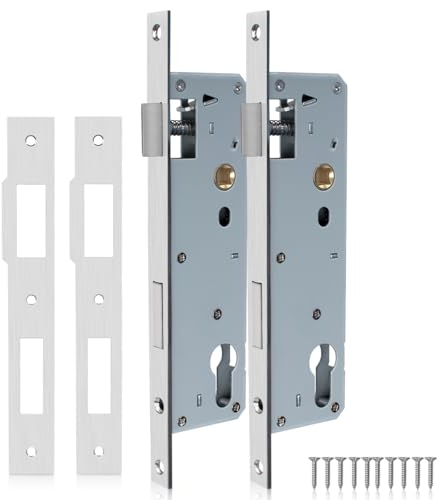 Bwintech 2 Pz Serratura A Infilare In Acciaio Inox 9230, Corpo Serratura Da 92 mm. Al Centro e 30 mm. Di Arretramento, Serratura Per Porte Con Telaio In Nichel Satinato Per Porte Interne Ed Esterne
