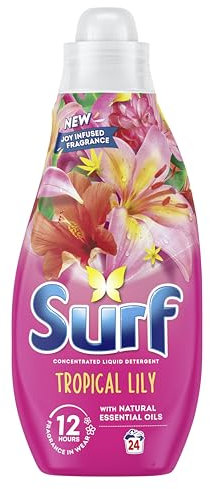 Surf Tropical Lily Laundry Washing with a joy-infused fragrance & natural essential oils lasting up to 12 hours in wear Liquid Detergent for brilliantly clean results 24 washes