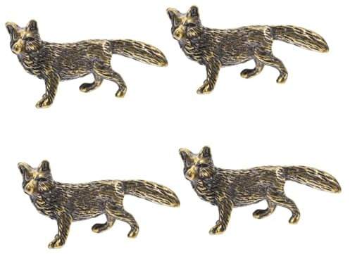Hoement 4stücke Kleine Messing Tierfigur Retro Stil Goldene Deko Für Schreibtisch Büro Heimdekoration Miniatur Fuchs Statue Als Oder Sammlerstück