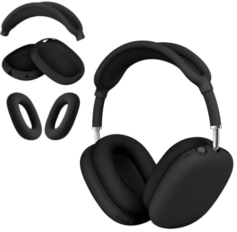 3 in 1 Silicone Case for AirPods Max 2/ Airpods Max Headphones, Anti-Scratch Ear Pad Cover/Ear Cups/Headband Cases for AirPods Max (Black silicone cover)