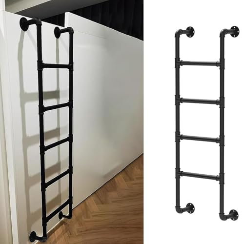 Heavy Duty Steel Bunk Bed Ladder for Twin Loft Bed Black Retro Straight Ladders with Installation Fittings 150 Kg Load Capacity