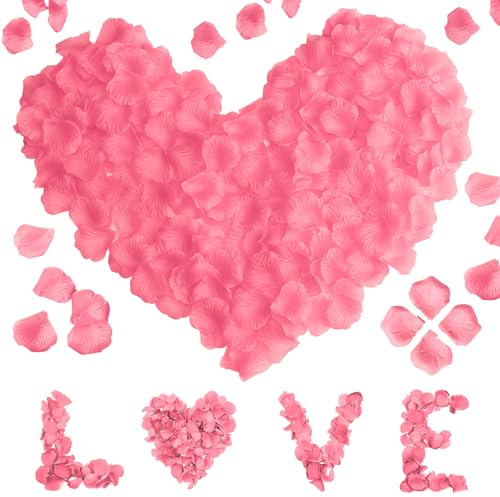 1200 Pieces Artificial Pink Rose Petals, Romantic Flower Petals, Rose Petals Confetti for Wedding Party, Valentine's Day, Anniversary, Table Decoration, Birthday Party, Romantic Occasions - Pink