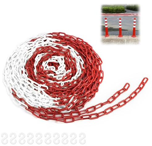 QWORK® Chaîne de barrière plastique, 8mm 25M chaine plastique rouge blanc, pour hôtels, parkings, gares