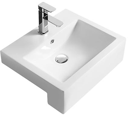Balterley 530mm Countertop Vessel Bathroom Sink, Semi Recessed Ceramic Square Bowl Bathroom Wash Basin Sink with Overflow, 1 Tap Hole, Countertop Basin Sinks for Cloakroom - 530 x 440 x 168mm (White)
