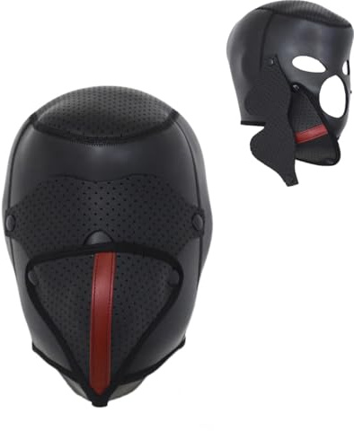 CoundCo Bondage Maske Kopfmaske Kopfmaske Latex Schwarz Isolationsmaske Geschlossen mit Breathable hole Abdeckungen Mund und Auge Abnehmbarem SM Bondage Fetisch