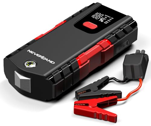 NEVERLAND Arrancador de Coches 6000A, 12V Arrancador de baterias de Coche(para 8.5L de Gasolina o 8L de Diésel) Jump Starter con Linterna LED de Emergencia, Carga Rápida