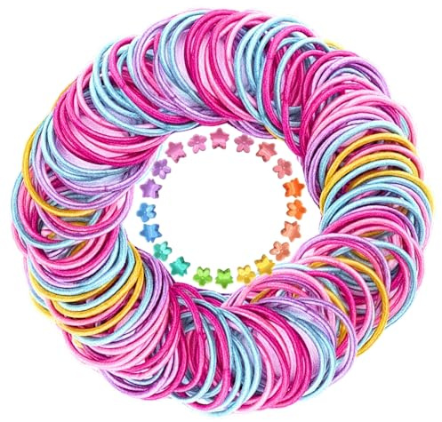 KEYRI 400 Stück Haargummis, 20 Mini Haarspangen, Multicolor, Nylon, Haargummi, Baby, Mädchen, Frauen, Haarbänder, Haarband, Dauerhaft, Niedliche Clips, Stern, Blumen, Sanft, Stilvolles Accessoire