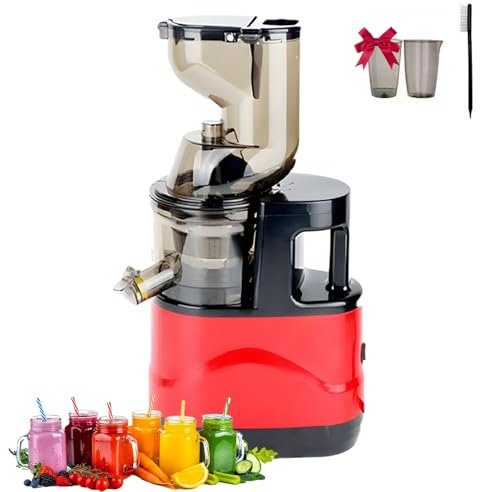 Exprimidor de masticación lenta, exprimidor automático de prensado en frío con cepillos y 2 tazas, limpieza rápida de 5 s, separación de residuos de jugo, exprimidor centrífugo comercial para helado(R