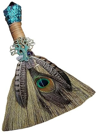 Cabilock Lámpara Colgante De Cristal para Coche De Wicca Decoración para Altar Collar De Calabaza De Bruja Recogedor Palo De Escoba Luz De Altar De Escoba De Bruja De Altar