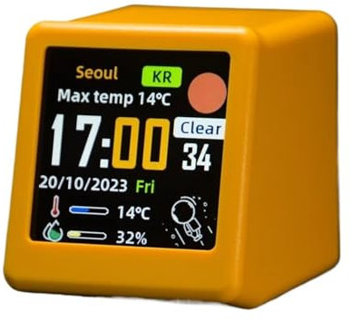 SdaryWare Estación meteorológica Inteligente portátil pequeña con Pantalla, Temperatura, Humedad, Hora, Despertador, decoración de Escritorio(Giallo-1)