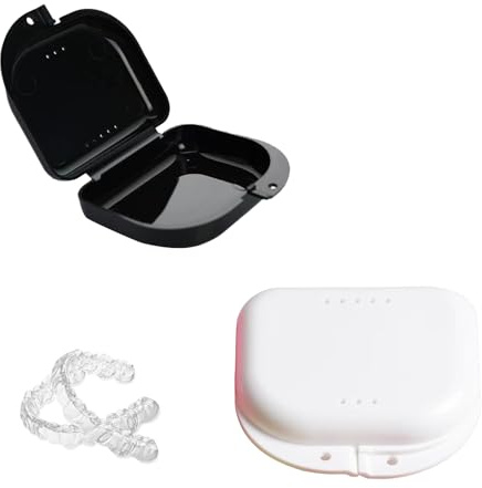 Lot de 2 boîtes pour appareils dentaires, avec trous d'aération, boîte de rangement hygiénique pour gouttières et prothèses dentaires (noir et blanc)