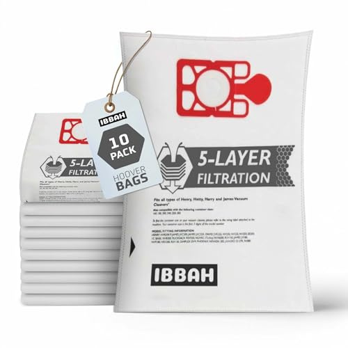 IBBAH Henry Hoover Bags 10 Pack | 5-Layer Henry Vacuum Bags | HEPA-Flo Numatic Bags | Compatible With |Henry | Hetty |Numatic Vacuum Cleaners | NVM-1B/NVM-1C/NVM1C2 | XL, Xtra