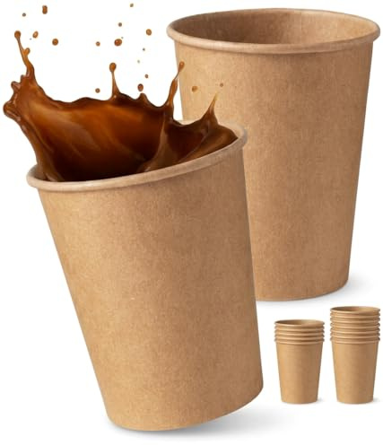 Commerline 100 Stycken Kaffemuggar To Go | 200 ml (8 oz) Pappersmuggar Bruna för Kaffé och Te | Engångsmuggar Av Kraftpapper | Pappersmuggar | Muggar för Varma Drycker