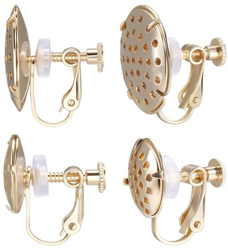 Beebeecraft 1 scatola Da 8 pezzi di 2 dimensioni di Clip per Orecchini Componenti per Orecchini A Clip Tondi Piatti In Filigrana Placcati In Oro 18K con 10 cuscinetti per Orecchini per Orecchie Non