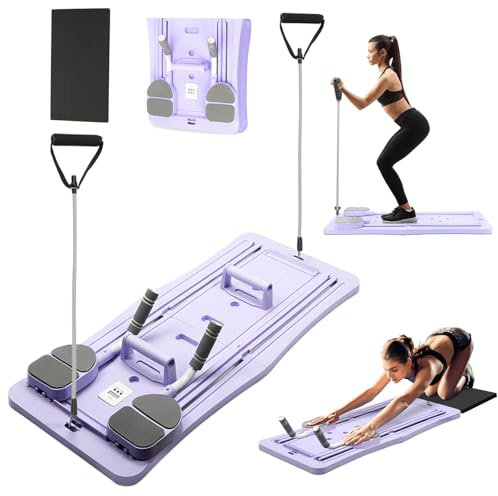 Tabla de Pilates, 4 en 1 Máquina de Pilates Reformer Reformer Plegable para Pilates con Contador LED Rodillo de Rebote Automático Tablero de Ejercicios Multifunción para Gimnasio en Casa