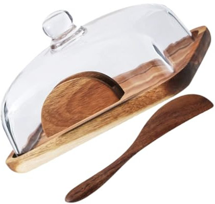 SMASOLO Mantequera De Madera Con Tapa De De y Contenedor De Alimentos Para Cocina y Diseño Rústico y Práctico