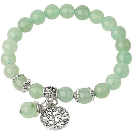 Generico Bracciale Tibetano,Bracciale In Cristallo Di Avventurina Verde Naturale, Ciondolo Con Albero Della Vita, Gioiello Con Perline Elastiche, Souvenir Portafortuna Per Donne E Uomini.