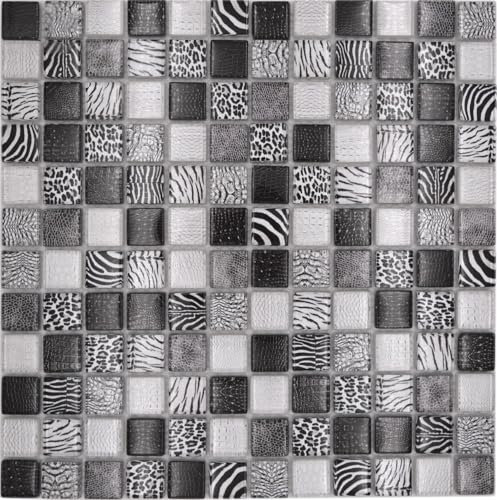 Carreaux de mosaïque en verre - Noir brillant - Pour mur, cuisine, salle de bain, douche