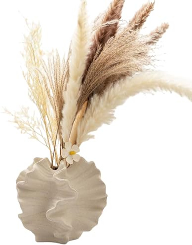 Keramik Vasen Für Pampasgras,Blumenvase Deko Wohnzimmer Modern,Vasen Deko Keramik Für Dekorationen aus Getrockneten Blumen,Boho Deko Vasen Klein Tischdeko,Home Office Dekor(Vase Beige-L)