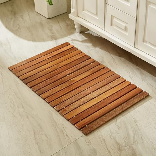 Organizedlife Badematte Holz, Teakholz rutschfest Badvorleger, Duschmatte, Holzduschmatte, Badezimmerteppich, Dusch Vorleger, Stabmuster (50x80 cm)