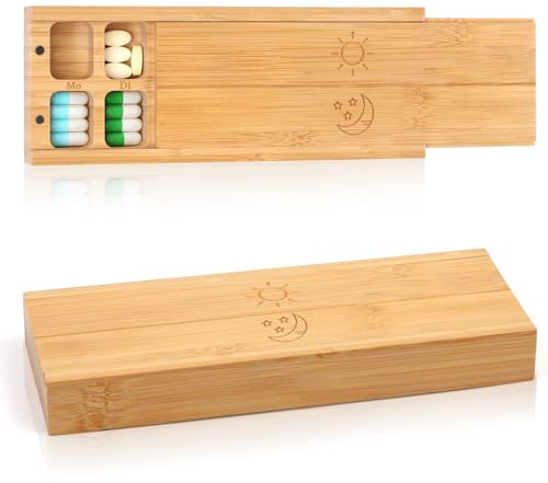 Dengthrive Wöchentlicher Pillendose Holz: Verbesserte Version Tablettenbox 7 Tage Morgens Abends mit Magnetverschluss Perfekt für Vitamine Pillen und Nahrungsergänzungsmittel
