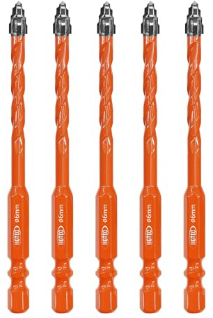 Four Blade Serrated Eccentric Masonry Drill Bit BGTEC - 5PCS 6MM Carbide Concrete Drill Bits for Masonry/Brick/Concrete/Tile/Glass/Wood/Plastic/Marble