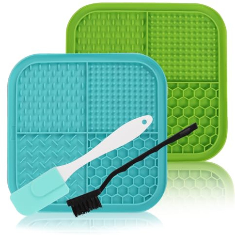 2pcs Licky Mats for Dogs 20cm, Slow Feeder Pet Mat, Training Licking Mat with Suction Pads, Anxiety Relief Dog Food Mats with Cleaning Tool, Spreader