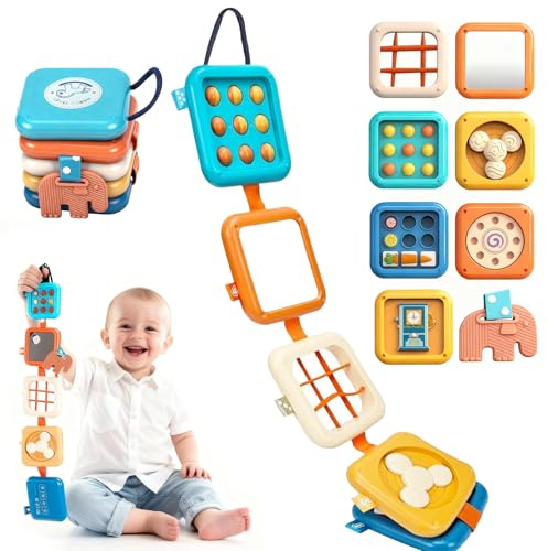 Giochi Montessori 1 Anno, 8 in 1 Busy Board Montessori 1 Anno 2 3, Cubo attività Montessori, Gioco Educativi Sensoriale Giochi da Viaggio per Neonati 1 2 3 Anni