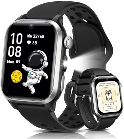 RUXINGX 2025 Smartwatch Bambini, 1,52 Orologio Smartwatch Bambino con 170+ Sports, Pet Digitale,Frequenza Cardiaca, Sonno, Audiolibri, Flashcard, 20 Giochi, Contapassi IP68, 4-12 Anni Regalo, Nero
