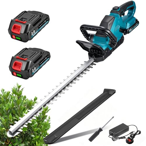 Yofidra Taille Haie Batterie 50cm, Lames Doubles, Batterie 2x2.0Ah, Écartement des Dents 18mm, Poignée Rotative 180°, Taille-Haie Électrique sans Fil avec Chargeur et Housse de Protection
