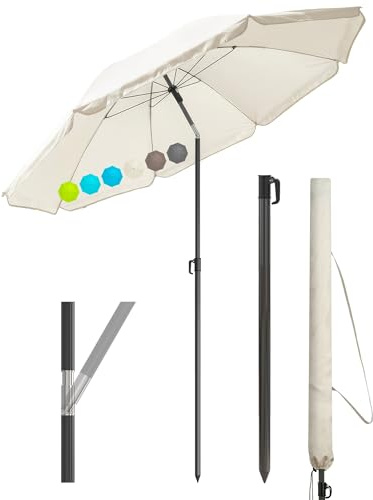 Menz Sonnenschirm Balkon 3-in-1 SET, Ø 160 cm, Beige | UV50+ Strandschirm + Sonnenschirmhülle, Sonnenschirm Balkon, Gartenschirm, Strandschirm windfest stabil