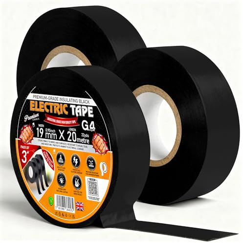 G4GADGET Black Electrical Tape 19mm x 20m (Pack of 3) – Strong Self-Adhesive PVC Insulation Tape, Waterproof Heat Resistant Electric Tape for Wires, Cables, Repairs & DIY