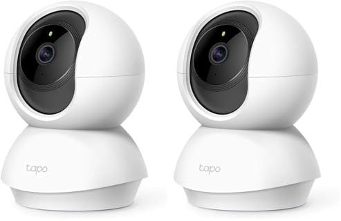 Tapo C21A 2K(3MP) Caméra Surveillance WiFi intérieure 360°, Vision Nocturne, Notifications en Temps réel, Détection de Personne, Suivi de Mouvement, Télécommande, Compatible avec Alexa (Lot de 2)