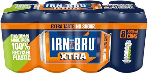 IRN-BRU XTRA, 8 Pack Zero No Sugar & Low Calorie with XTRA Taste Fizzy Drinks Multipack Cans - 8 x 330ml Cans