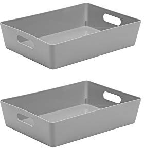 Wham Bam 5.01 Cool Grey Plastic Studio Storage Baskets Office Home & Kitchen Tidy Organiser 35 x 26 x 8.5cm (2 Baskets)