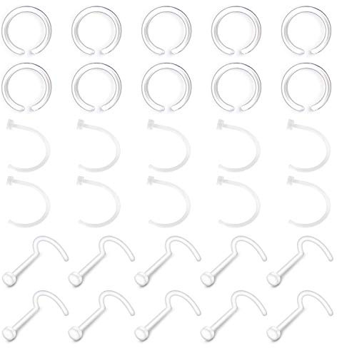 Mayhoop 20G 30 STK Bioflex Nasenring Nasenpiercing Retainer Klar Nasenstecker PTFE Flexibler Kunststoff Nasen Retainers