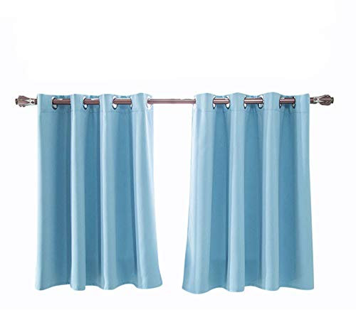 Xmiral Türvorhang Einfarbig Kurz Gardine Verdunklungsvorhang Scheibengardine mit Ösen 150cm x 90cm 2er Per Pack(Blau)
