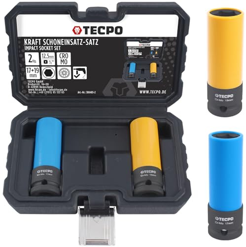 TECPO Kraft Schoneinsätze 2-teilig Alu-Felgen Nuss Set Steckschlüssel Satz Stecknüsse SW 17mm 19mm