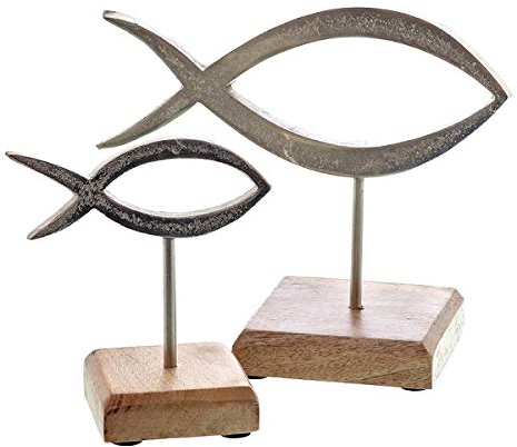 Alu line Metall Fisch auf Stand Mangoholz/Aluminium vernickelt ca.22x10x18cm, 1 Fisch