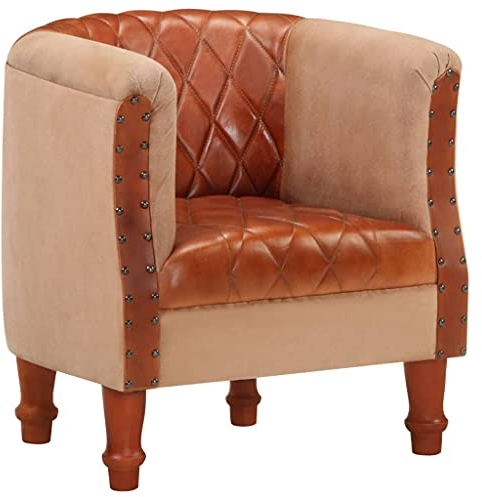 vidaXL Mangoholz Massiv Sessel Loungesessel Clubsessel Cocktailsessel Sofa Polstersessel Relaxsessel Lounge Armsessel Einzelsofa Braun Echtleder