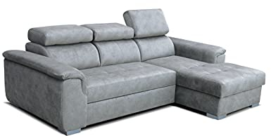 Robin Inspire Silver Ecksofa mit Schlaffunktion Bettkasten 3 Verstellbare Kopfstützen Sofa L-Form Schlafsofa Freistehende Eckcouch Schlafcouch Wohnzimmermöbel Wohnlandschaft Rechts Dunkles Beige